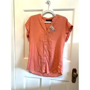 NWT The Limited Salmon Pink Button Up Short Sleeve Sheer Top Women's S Work Corp